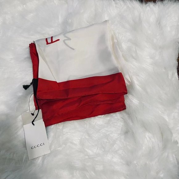 Gucci White and Red Silk Future Logo Scarf - Picture 7 of 7